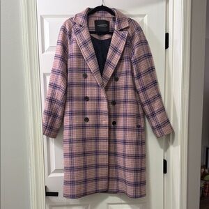 Scotch & Soda Pink and Blue Checkered Pea Coat